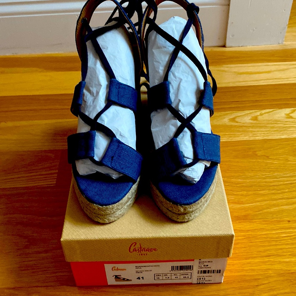 Castaner blue wedge strappy espadrilles 41 NIB new